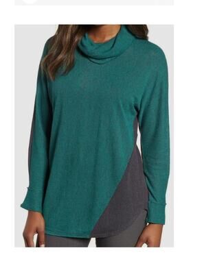 Nic+Zoe blouse S linen blend cowl neck dolman colorblock lagenlook tunic top